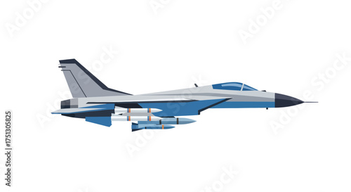 Modern Military Fighter Jet with Missiles Sleek Combat Aircraft Side View.
