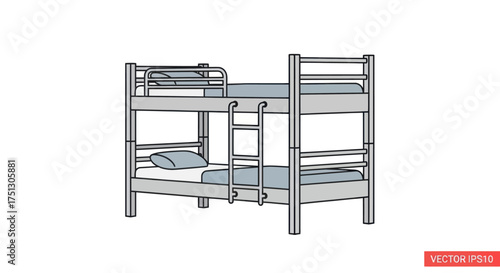 Sturdy wooden bunk bed with ladder and bedding for two.