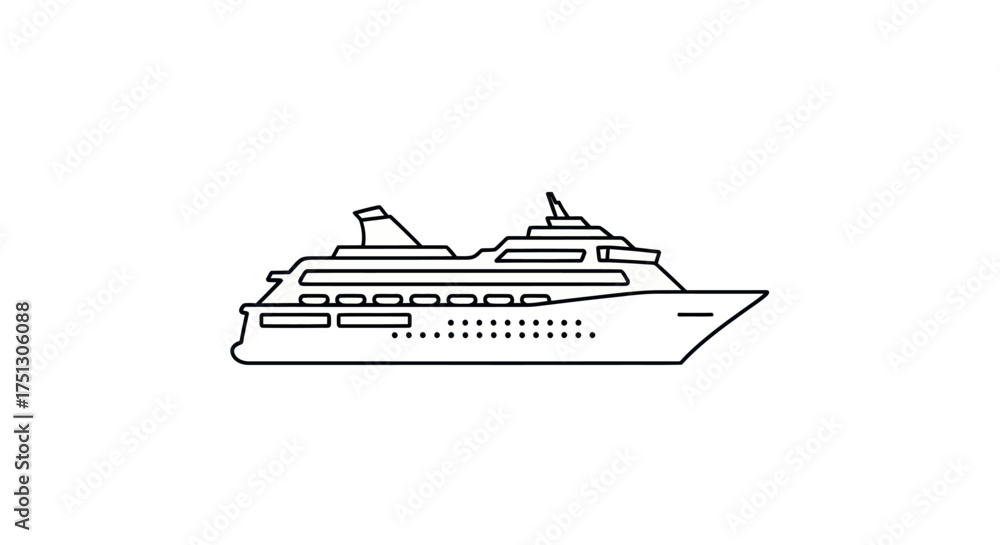 Obraz premium Outlined Cruise Ship Illustration Depicting Maritime Travel and Vacation.
