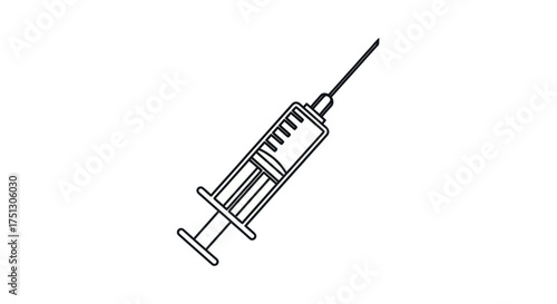 Medical Syringe Line Art Illustration with Needle and Plunger.