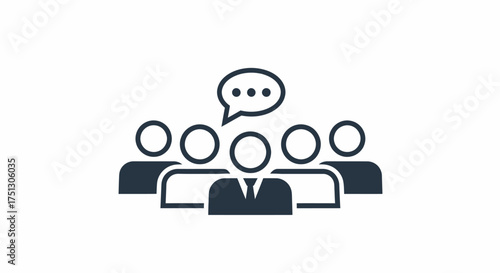 Group of people communicating with speech bubble icon.