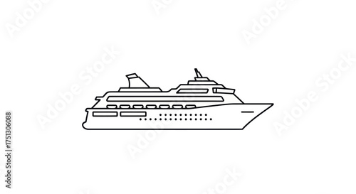 Outlined Cruise Ship Illustration Depicting Maritime Travel and Vacation.