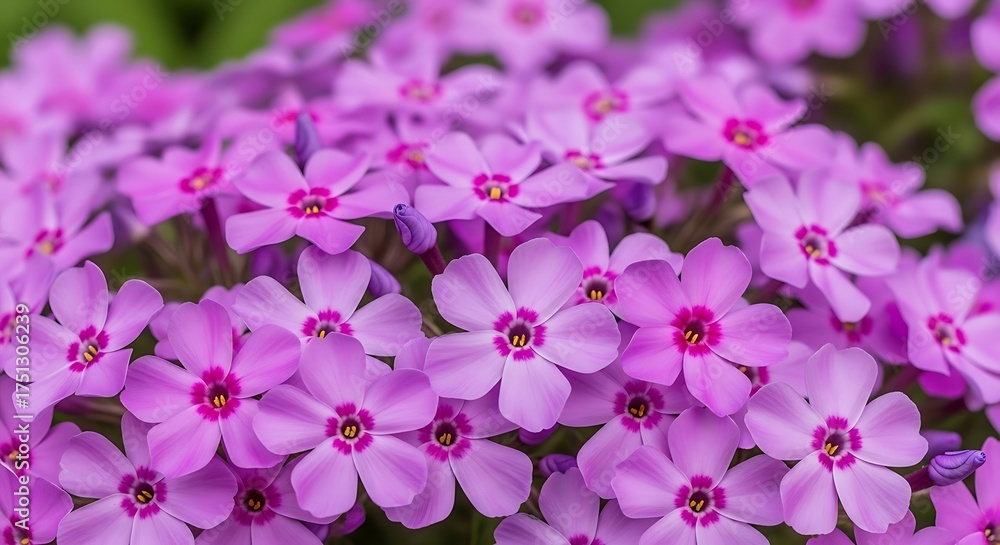 Fototapeta premium Close-up of Blooming Purple Creeping Phlox Flowers in Spring.