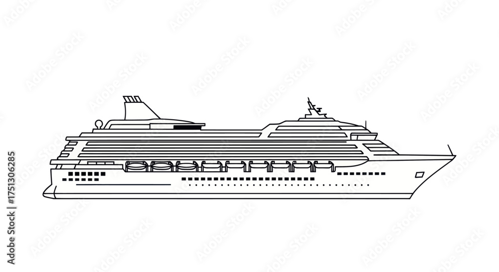 Obraz premium Detailed Line Drawing of a Large Passenger Cruise Ship.