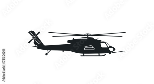 Black silhouette of a military or rescue helicopter with rotor blades.