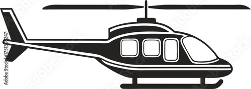 Black helicopter silhouette with rotor blades aircraft