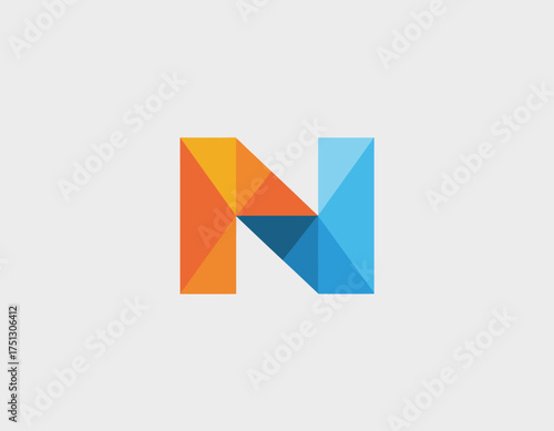 This vibrant geometric logo features a bold letter N, signifying innovation and creativity, making it perfect for modern branding in tech or creative industries.