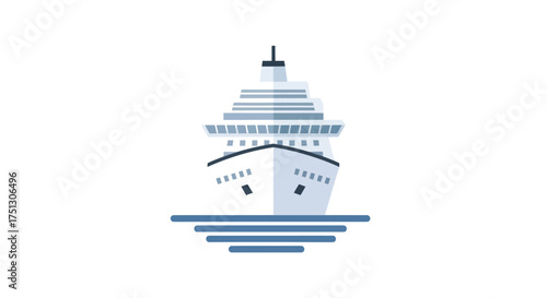 Cruise Ship Icon: Front View of a Large Passenger Vessel on Water.