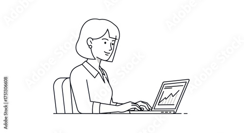 Woman working on laptop analyzing financial data.