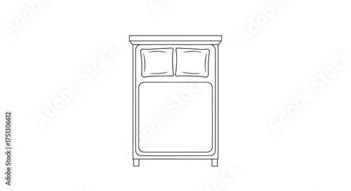Simple Line Drawing of a Double Bed with Two Pillows.