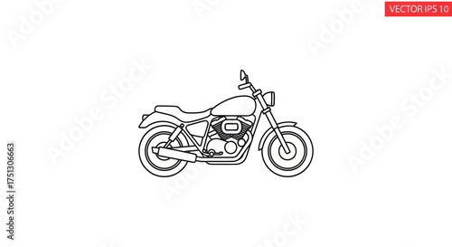 Detailed Black and White Motorcycle Outline Illustration.