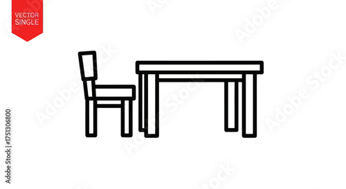 Simple Black Outline Table and Chair Icon Design.