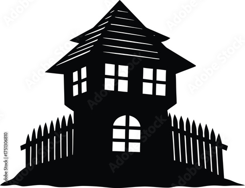 Haunted Prison Tower With Barred Windows Silhouette