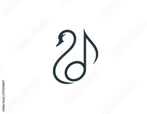 This sleek design seamlessly integrates a swan shape with a musical note, symbolizing the beauty of music and nature in artistic elegance for branding.