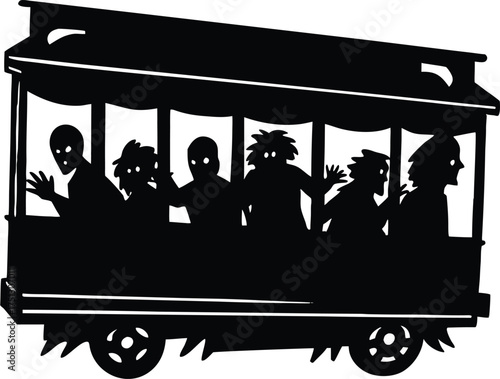 Haunted Trolley Car With Spooky Passengers Silhouette