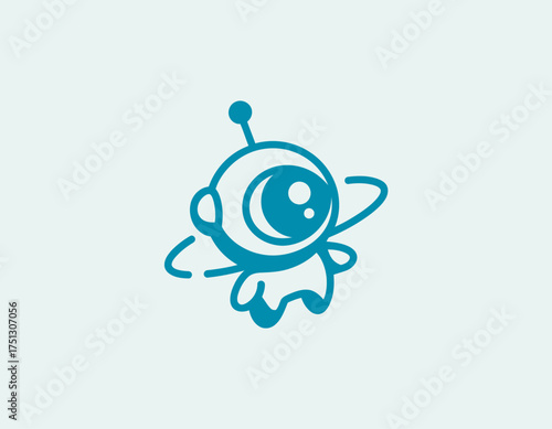 This cartoon character features large expressive eyes and antennae, giving it a fun and adorable look, suitable for playful branding or children's content visuals.