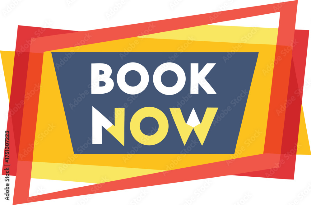 Fototapeta premium Book now text layered shapes white yellow