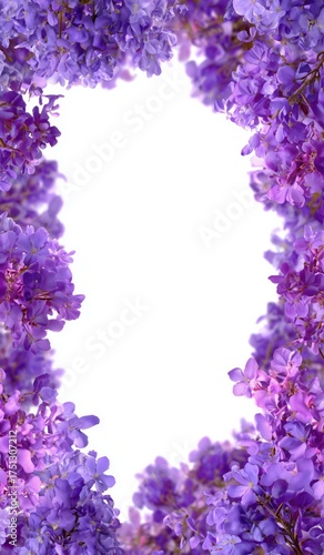 Vibrant Purple Flowers Create a Beautiful Border Around a White Background