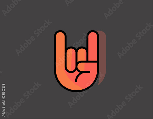 An artistic representation of a hand gesture symbolizes rock culture, energy, and emotion, designed with bold colors and graphic style for impact.
