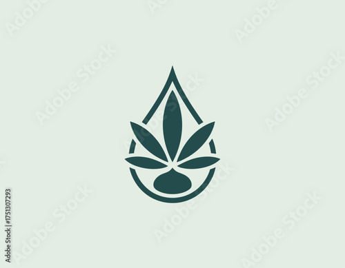 In this design, a stylized cannabis leaf is elegantly encased within a droplet, representing purity and nature's healing properties, ideal for wellness-focused brands.