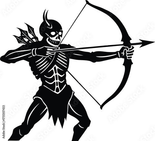 Skeleton Archer Aiming Bow Silhouette
