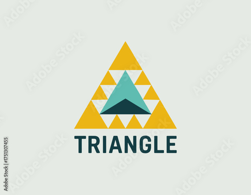 A vibrant geometric triangle logo design highlights creative elements with bright colors against a soft background, representing innovation, structure, and artistic expression.