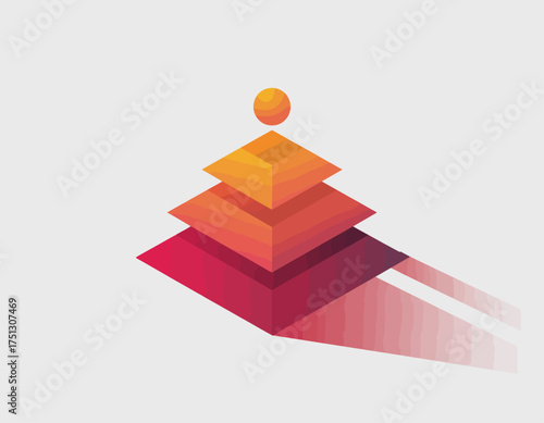 An alluring logo composed of warm gradient layers with a circle on top, representing depth, foundation, and a sense of ascension in a modern style.