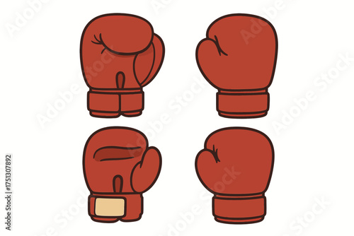 Illustration of red boxing gloves in various angles on white background