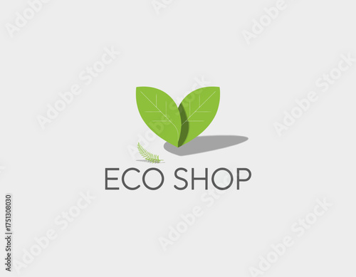 Showcasing a fresh and modern design, this Eco Shop logo emphasizes sustainability through leaf elements, appealing to environmentally conscious consumers.