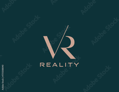 A striking logo design for VR Reality, combining elegant typography with a sophisticated rose gold accent, symbolizing modern technology and immersive experiences.