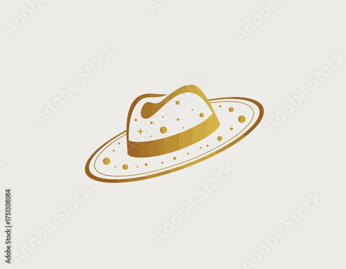 This creative logo depicts a whimsical hat resembling a planet with spots, merging fun and creativity, ideal for playful brands or entertainment industries.