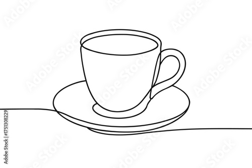 Minimalist line art of a coffee cup and saucer design