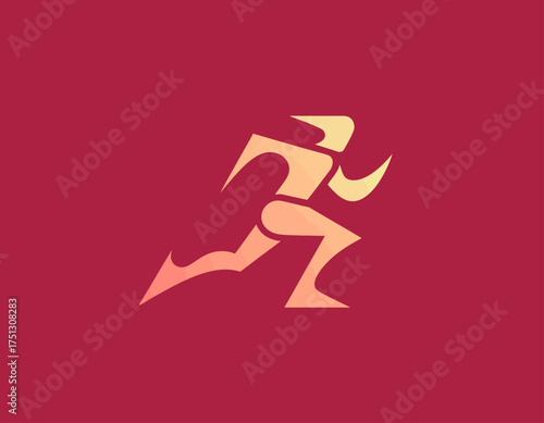 This dynamic abstract figure representing a runner captures the energy of motion and speed, ideal for sports branding, fitness campaigns, or motivational themes.