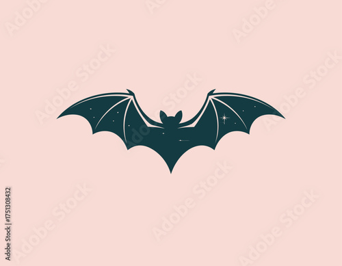 This charming image features a bat silhouette against a starry backdrop, blending mystique and intrigue in a soft color palette, perfect for Halloween or spooky themes.