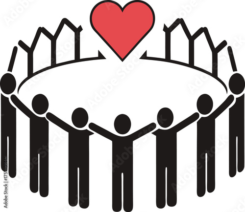 Black figures circle red heart vector