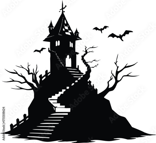 Witches Tower With Spooky Stairway Silhouette