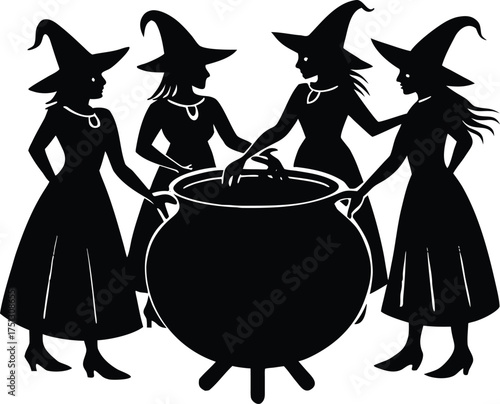 Witches Gathered Around Bubbling Pot Silhouette