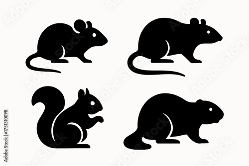 Silhouette icons of rodents: mouse, rat, squirrel, and beaver