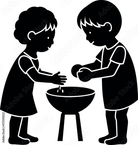 Two children washing their hands