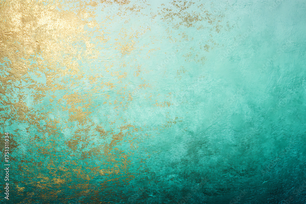 Fototapeta premium Teal and Gold Textured Abstract Background, Luxury Metallic Paint Gradient, Elegant Artistic Wall Texture for Digital Wallpaper, Branding, Poster, and Modern Interior Design