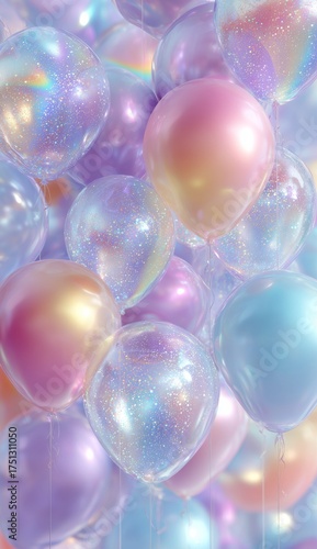 Colorful Transparent Balloons Floating Against a Soft Pastel Background at a ...