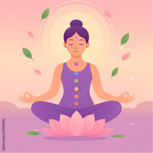 Yoga Meditation Icon - Lotus Position Chakras Wellness Mindfulness Peace Vector