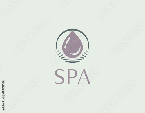 A minimalist water droplet logo set in a serene circular design, perfect for representing spa services that focus on relaxation, wellness, and tranquility in a contemporary way.