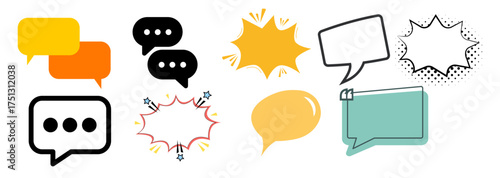 Colorful speech bubbles, chat balloons, talk clouds, comic style communication symbols, conversation icons illustration
