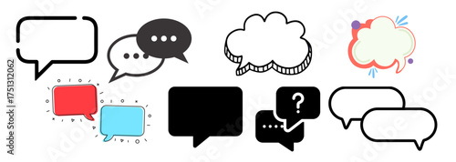 Speech bubble icons, chat communication symbols, conversation balloons, doodle style talk clouds in modern design
