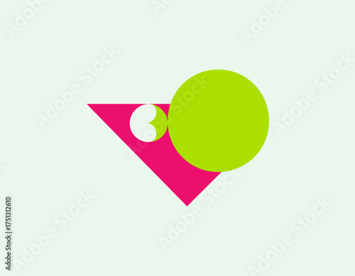 This composition features a playful geometric design with bold colors, juxtaposing shapes to create a lively contrast, symbolizing creativity and modern artistic expression.