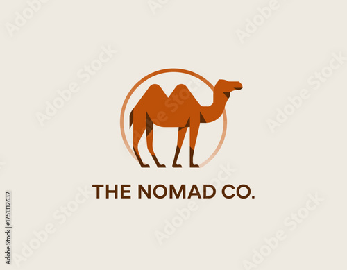 A creative logo representation of a camel, emphasizing themes of adventure, travel, and exploration, perfect for brands targeting wanderlust and nomadic lifestyles.