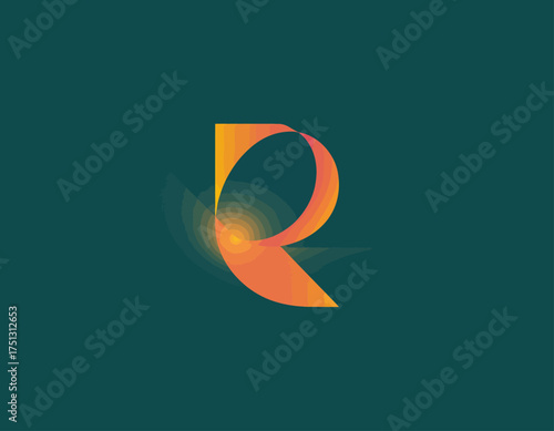 This image features a creatively designed letter R with a warm gradient color scheme, symbolizing creativity and innovation in branding and design.