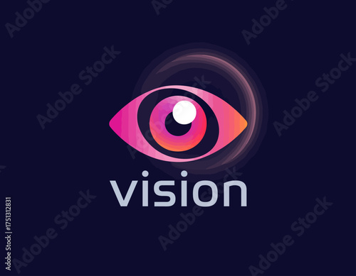 This image features a modern eye logo design in vibrant colors, depicting notions of vision, perception, and insights, perfect for a tech or creative brand.