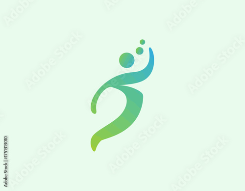 This logo design features a dynamic human figure in motion, crafted in gradient green colors, symbolizing energy, movement, and vitality in a sleek, abstract style.